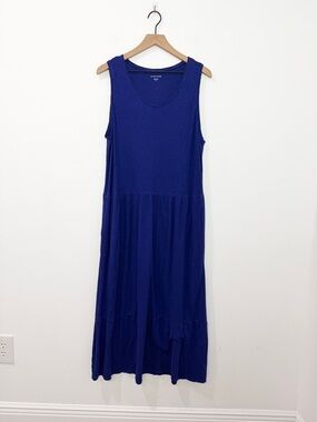 Eileen Fisher Blue Tiered Midi Cotton Hemp Sleeveless Size Large